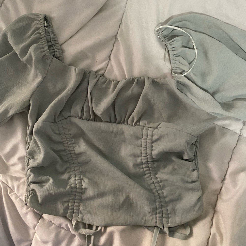 Sage green corset full sleeve off shoulder top